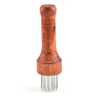 China Kitchenware Stainless Steel Steak Meat Tenderizer Easily Cleaned Loose Needle With Wooden Handle for sale