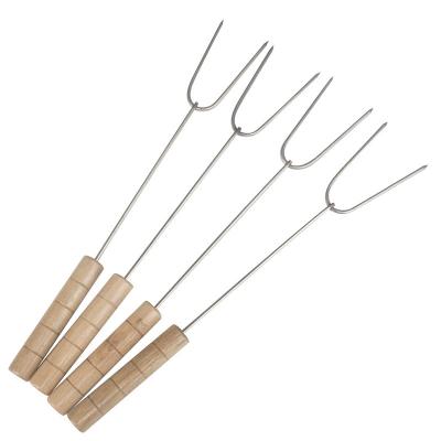 China Easily Cleaned Wooden And Metal Barbecue U Shaped Fork Long Lamb And Chicken Wings Fork for sale