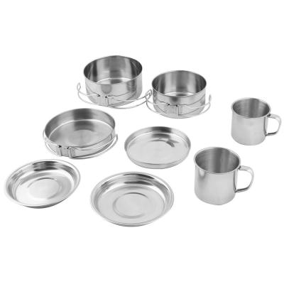 China Sustainable Outdoor Camping 8-Piece Stainless Steel Pots Kitchen Pot Set Non Stick Cookware Set for sale