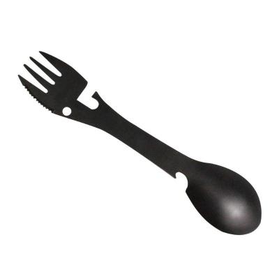 China Viable Multifunctional Fork Spoon Tableware Bottle Opener Snatch Picnics Utensil Stainless Steel Cookware Toothed Outdoor Cooking Fork for sale