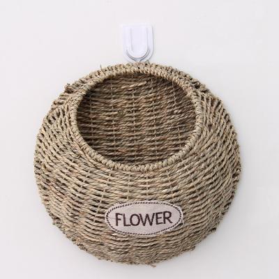 China Round Durable Wicker Flower Hanging Baskets Woven Rattan Flower Pot Baskets For Home Decoration for sale