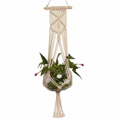 China Durable Indoor Hanging Woven Macrame Air Plant Wall Rack Net Bag Planter Pot Basket With Cotton Rope for sale