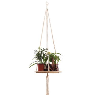 China Durable Single Square Cotton Rope Plank Fleshy Flower Tray Planter Hanging Basket Garden Hanging Bracket for Plants for sale