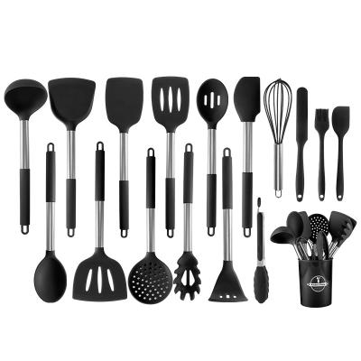 China Dishwasher Safe Safe Silicone Spatula Set Heat Resistant Cookware Set Black Silicone Cooking Utensils Set for sale