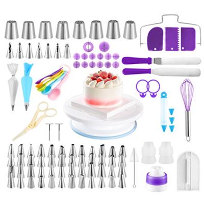 China Viable 135 Pcs Cake Baking Tools Decorating Set With Pen Cutter Brush And Turntable for sale