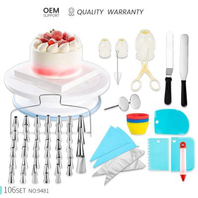 China Sustainable 106 Pcs Stainless Steel Cake Spout Baking Tools Cake Decorating Supplies Kit Set With Piping Bag for sale