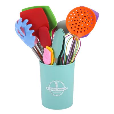 China 14 Pcs Viable Silicone Stainless Steel Handle Kitchen Utensil Red Pink Cooking Set for sale