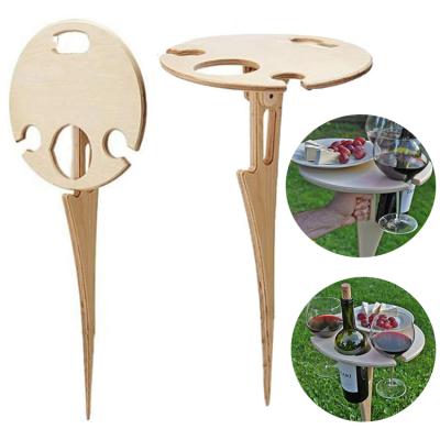 China Outdoor Portable Wooden Table Food Grade Picnic Folding Wine Rack Camping Table for sale