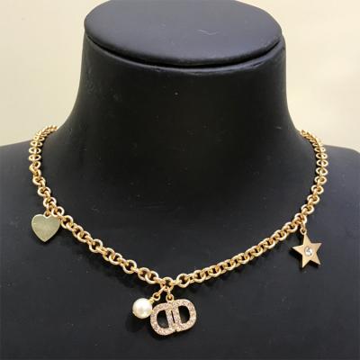 China Wholesale Vintage Brass Necklace 18K Gold Plated Classic Women Long Diamond Pendant Shiny Jewelry for sale