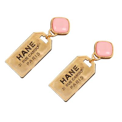 China Brass Gold Plated Punk Stud Earrings Square 18K Gold Plated Simple Classic Pink Lady Earrings Wholesale Hot Sale Trend Jewelry for sale