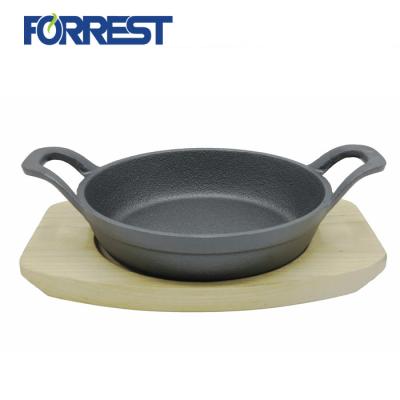 China Single Round Disposable Serving Cast Iron Pan With Pallet Cookware for sale