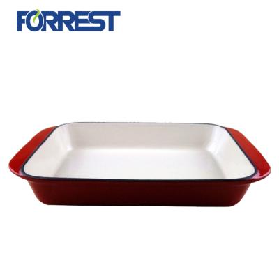 China Sustainable Rectangular Cooking Pot Chef's Classic Cast Iron Enameled Baking Pan Roasting Lassagan Pan for sale