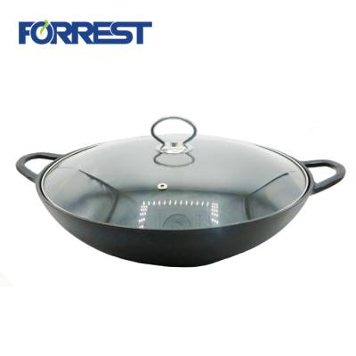 China Durable High Quality Large Cast Iron Loop Handles Non Stick Wok Pan for sale