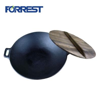 China Best Viable Price Cat Iron Shallow Concave Wok with Large Loop Handles for sale