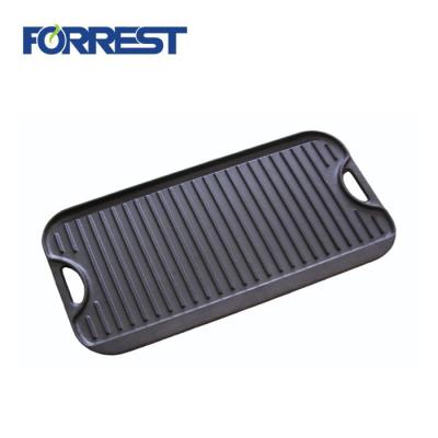 China Easily Cleaned Rectangular Cast Iron Cookware Griddle Pan BBQ Reversible Grill Pan Plate for sale