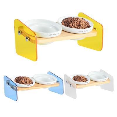 China Amazon Sustainable Hot Selling 15 Tilted Raised Food Feeding No Spill Ceramic Pet Bowls Elevated Dog Bowls With Acrylic Holder for sale