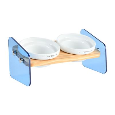 China New Arrival Sustainable Small 15 Tilted Expanded Dog Food Feeding Double Raised Cat Bowl Ceramic With Acrylic Holder for sale