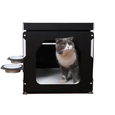 China Sustainable Newcomer 2022 Indoor Cube Cat House With Double Hanging Food Bowls for sale