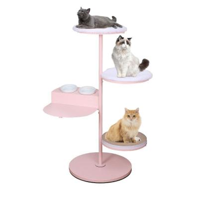 China High Quality New Design Viable 4 Layers Kitten House Climbing Frame Cut Cat Tree With Ceramic Food Bowl for sale