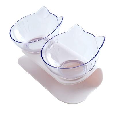 China Cat Double Bowl Transparent viable Non-slip Cat Food Bowl for sale