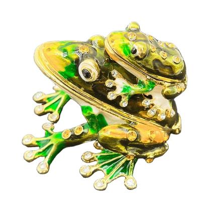 China Best Overall Hand Painted New Products Mother & Babay Frog Metal Crafts Trinket Box With Diamonds for sale