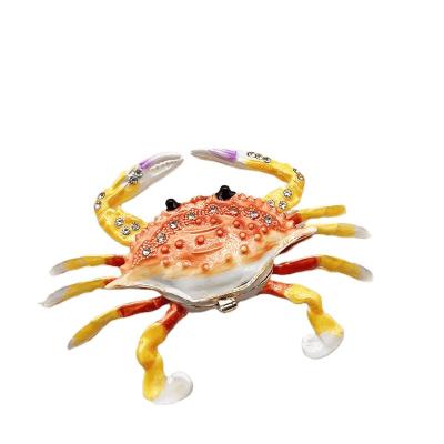 China Marine Animal Global Hand Painted Metal Handwork Ornaments Crab Hinged Jewelry Boxes Home Decoration for sale