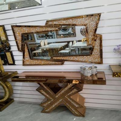 China Modern Wholesale Nordic Console Table With Mirror Living Room Furniture Modern Crushed Crystal Diamond Luxury Console Table Set for sale