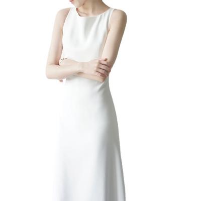 China Anti-wrinkle Wholesale OEM Elegant high waist over the knee white sleeveless round temperament chic female fashion A type white tank dress for sale