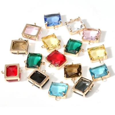 China CLASSIC 18k Gold Plated Square Rectangular Crystal Glass Diamond Connector Charm Fashion Bracelet Link Charms for sale