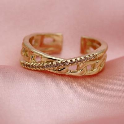 China CLASSIC Open CZ Zircon Wide Band Cuban Chain Link Rings 18k Gold Rings for sale