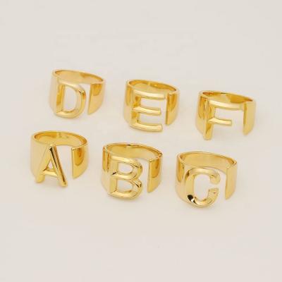 China CLASSIC Alphabet A-Z 18k Gold Plated Brass Letter Ring Chunky Copper Adjustable Initial Rings for sale