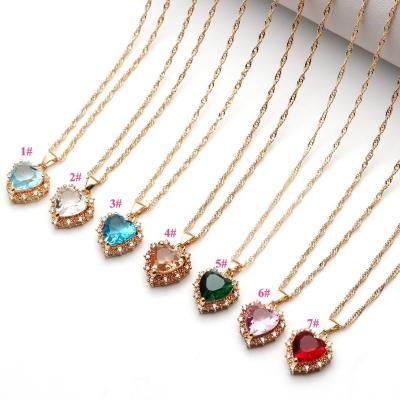 China Birthday Stone Casual/Sporty Jewelry For Women Heart Of Ocean Zircon K9 Crystal Heart Pendant Necklace for sale