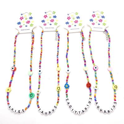 China BOHEMIA 12 Zodiac Letter Necklace Colorful Seed Bead Acrylic Beaded Choker Necklace for sale