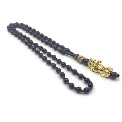 China 24k Real / Sporty PIXIU Casual Gold Plated Amulet Gemstone Beaded Real Black Obsidian Necklace for sale