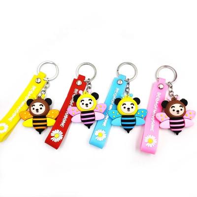 China Cute PVC Daisy Flower Honey Key Chain PVC Bee Bumble Bee Rubber Key Chain for sale