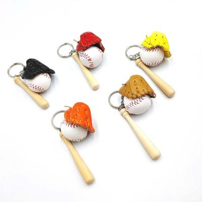 China PU Sports - Three-Piece Key Chains Three-piece Baseball Glove Wooden Bat Themed Key Chain Baseball Key Chains Mini for sale