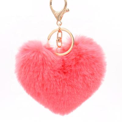 China Fluffy Heart Shaped Pom Poms Key Chain 10cm Faux Fur Key Chain for sale