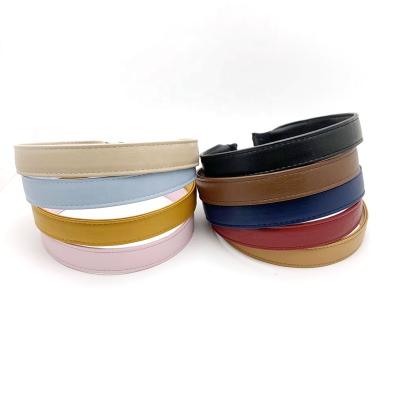 China Fashion Solid Hair Band For Women And Girls 2cm Width PU Leather Colored Hard Headband for sale