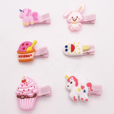 China Fashion Toddler Babies Hair Accessory Kids Hair Clips Ice Cream Rabbit Unicorn Cartoon Hairpins for sale