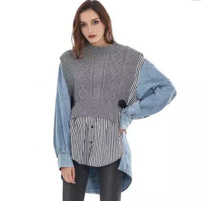 China 2020 New Casual Round Neck Fashion Knitted Sweater Vest Shirt Breathable Quilted Striped Mid Length Women for sale