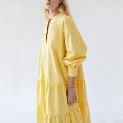 China Anti-wrinkle yellow summer dresses casual women plus size long casual women summer dresses on sale for sale