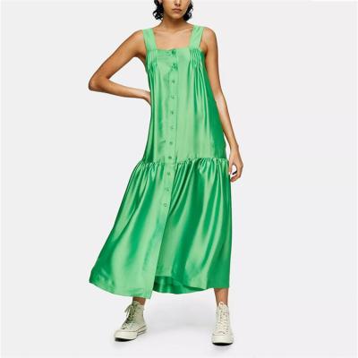 China Anti-wrinkle fashion style green spring strapless soft casual dress and summer casual dress for ladies for sale