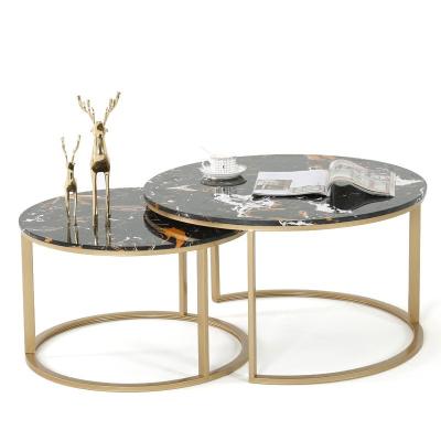 China Contemporary Luxury Coffee Table Sets Living Room Stainless Steel Furniture Marble Glass Side Table for sale