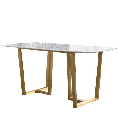 China Luxury Dining Table (Other) Nordic Rectangular Italian White Marble Adjustable Leg Light Stainless Steel Marmore Countertop Dining Table for sale