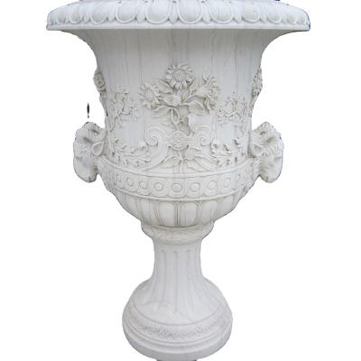 China Outdoor Natural White Marble Stone Stone Large Planter Round Europe Flower Pot Flower Pot For Garden Classic Vase for sale