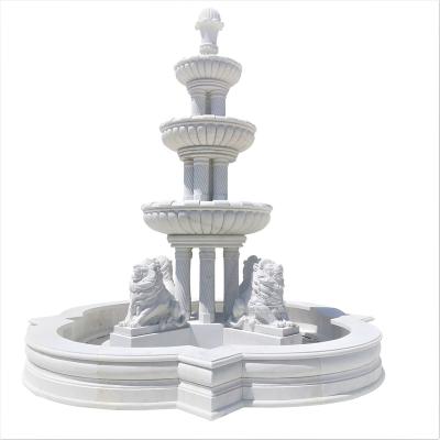 China Large Modern White Marble Natural White Marble Stone Fountain Lion Fountain Large Outdoor Garden Pool With Horse Statue for sale