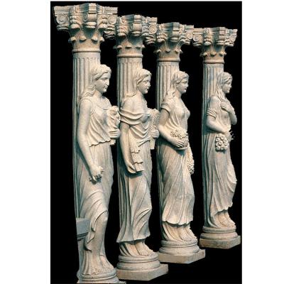 China Wholesale Solid Yellow Beige Stable and Safe Natural Stone Hand Carved Column Roman Pillars Carved from Custom Beige Marble for sale