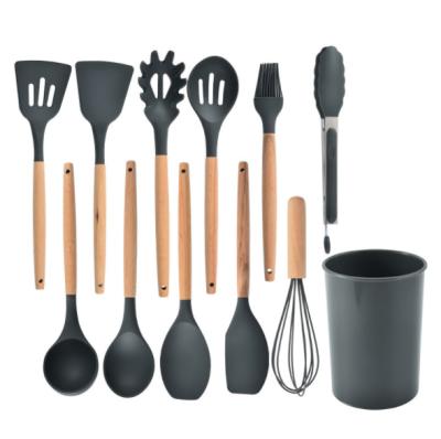 China Best Viable High Quality Cooking Tool Design Accessories Factory 2020 Wooden Cook Set Silicone Kitchen Utensils for sale