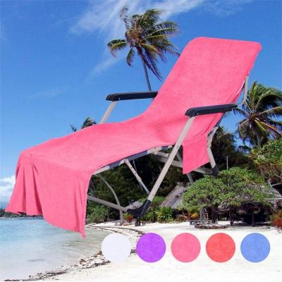 China QUICK DRY Customized Beach Towel Chair Cover Microfiber Pool Lounger Cover With Pockets for sale