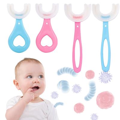 China Children Eco-friendly U-Shaped Soft Oral Care 360 ​​Degree Toothbrush Silicone Baby Teethers Child Baby Cleaning Toothbrush Kids Teeth for sale